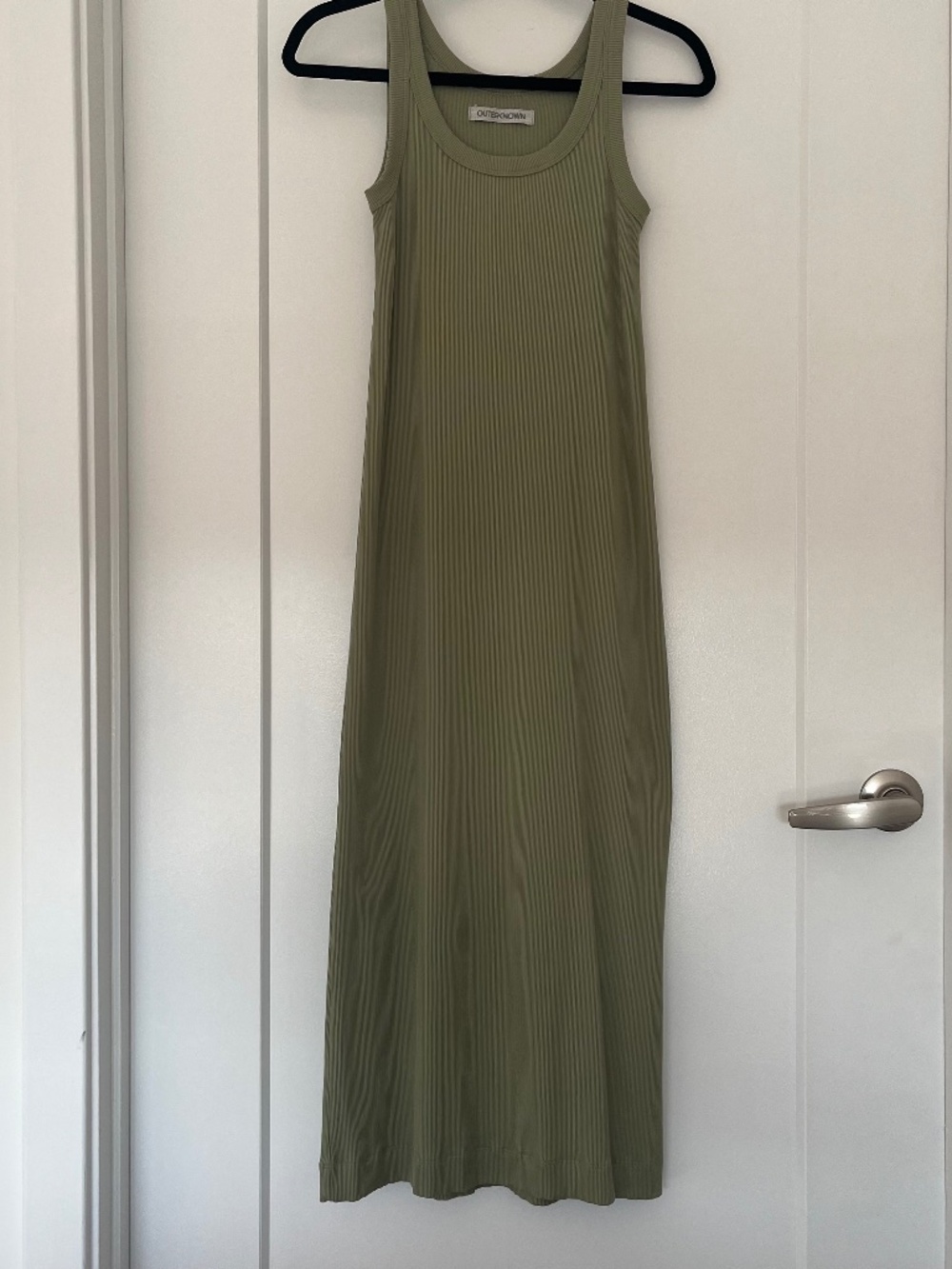 Outerknown Womens Tank Dress XS Olive Green Organic Cotton Midi Maxi